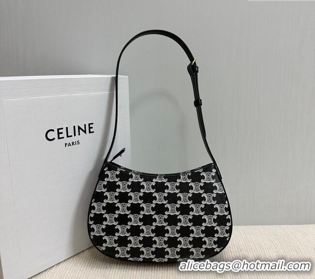 Buy Discount Celine Medium Tilly Bag in Triomphe Canvas and Calfskin 115702 Black 2024