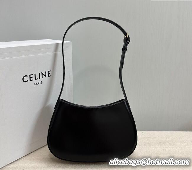 Luxury Cheap Celine Medium Tilly Bag in Shiny Calfskin 115702 Black 2024