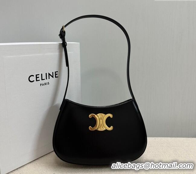 Luxury Cheap Celine Medium Tilly Bag in Shiny Calfskin 115702 Black 2024