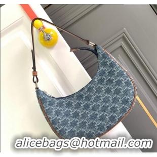 Buy Classic Celine Ava Hobo bag in Triomphe Denim 193952 Blue 2024