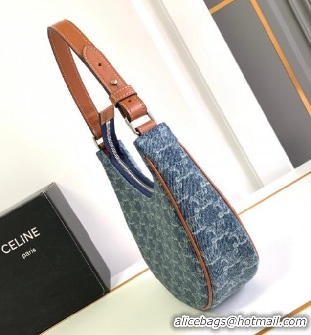 Buy Classic Celine Ava Hobo bag in Triomphe Denim 193952 Blue 2024