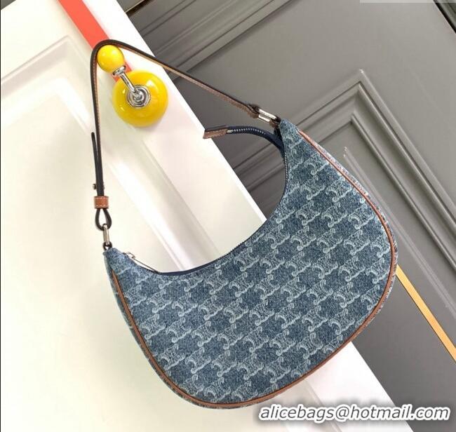 Buy Classic Celine Ava Hobo bag in Triomphe Denim 193952 Blue 2024