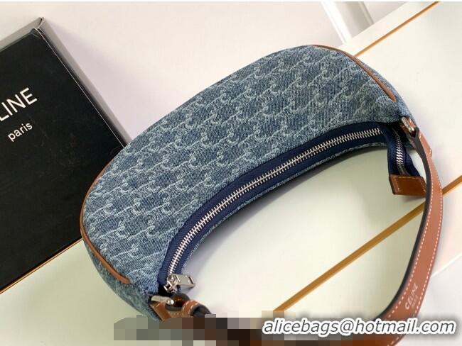 Buy Classic Celine Ava Hobo bag in Triomphe Denim 193952 Blue 2024