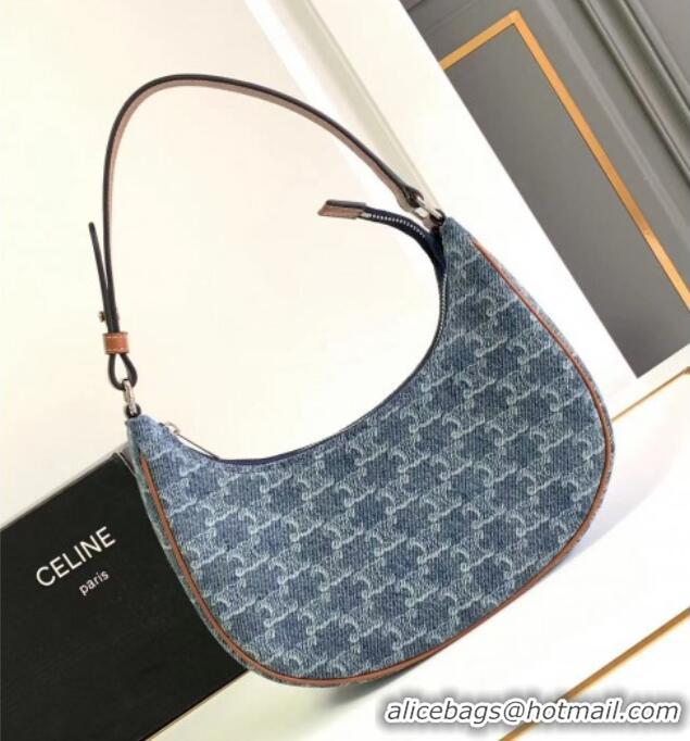 Buy Classic Celine Ava Hobo bag in Triomphe Denim 193952 Blue 2024
