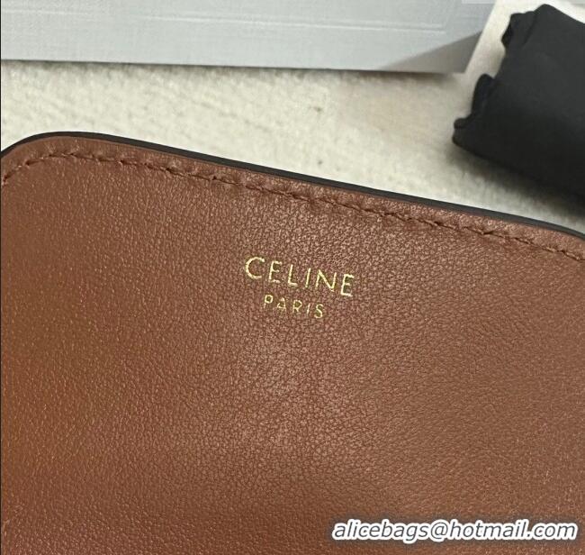 Best Price Celine Business Card Holder in Triomphe Canvas and Lambskin 10E242 Tan Brown 2024