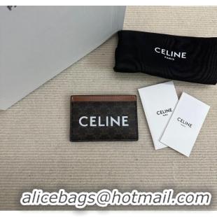 Buy New Cheap Celine Card Holder in Triomphe Canvas with CELINE Print 10B702 Tan Brown 2024