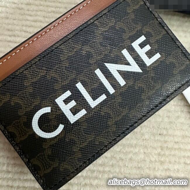Buy New Cheap Celine Card Holder in Triomphe Canvas with CELINE Print 10B702 Tan Brown 2024