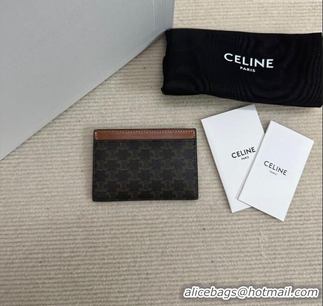 Buy New Cheap Celine Card Holder in Triomphe Canvas with CELINE Print 10B702 Tan Brown 2024
