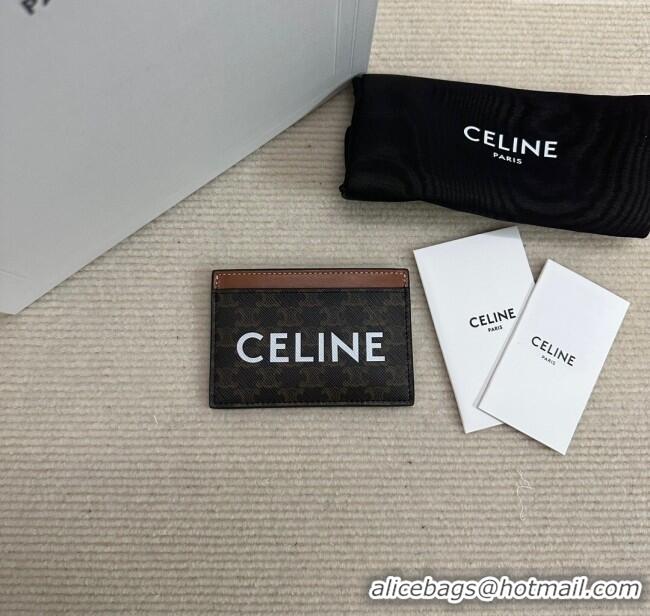 Buy New Cheap Celine Card Holder in Triomphe Canvas with CELINE Print 10B702 Tan Brown 2024