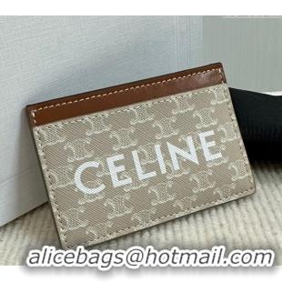 Market Sells Celine Card Holder in Triomphe Canvas with CELINE Print 10B702 Beige Grey 2024
