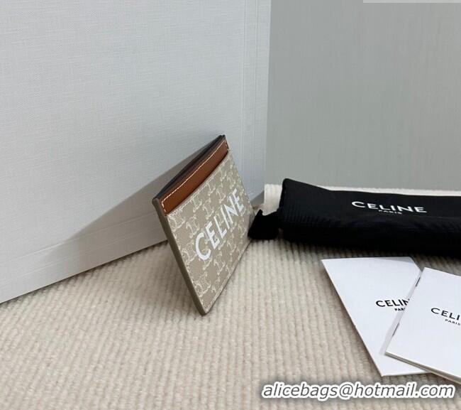 Market Sells Celine Card Holder in Triomphe Canvas with CELINE Print 10B702 Beige Grey 2024