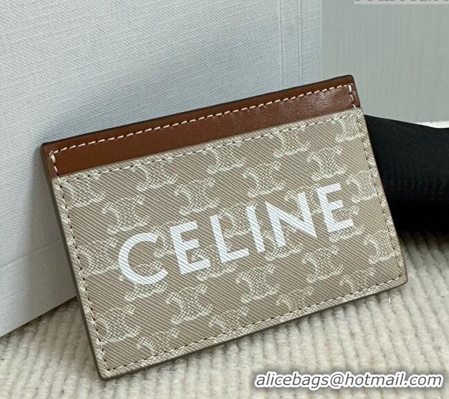 Market Sells Celine Card Holder in Triomphe Canvas with CELINE Print 10B702 Beige Grey 2024