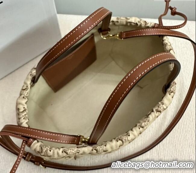 Buy Bulk Celine Small Cabas Drawstring Cuir Tote Bag in Triomphe Canvas 111013 Beige 2024
