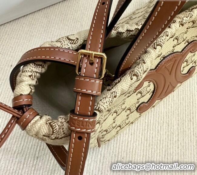 Buy Bulk Celine Small Cabas Drawstring Cuir Tote Bag in Triomphe Canvas 111013 Beige 2024