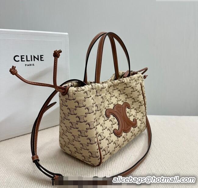 Buy Bulk Celine Small Cabas Drawstring Cuir Tote Bag in Triomphe Canvas 111013 Beige 2024