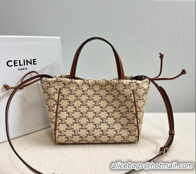 Buy Bulk Celine Small Cabas Drawstring Cuir Tote Bag in Triomphe Canvas 111013 Beige 2024