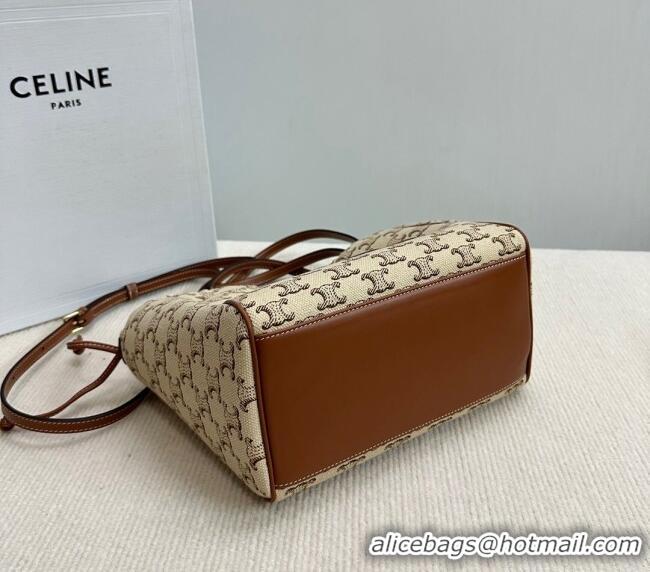 Buy Bulk Celine Small Cabas Drawstring Cuir Tote Bag in Triomphe Canvas 111013 Beige 2024