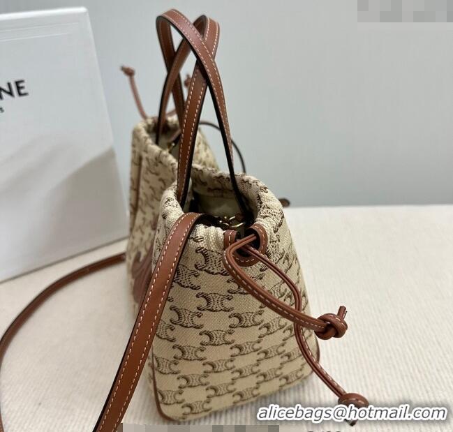 Buy Bulk Celine Small Cabas Drawstring Cuir Tote Bag in Triomphe Canvas 111013 Beige 2024