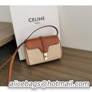 Cheapest Celine Mini Soft 16 Bag in Canvas and Calfskin 100352 Beige 2024