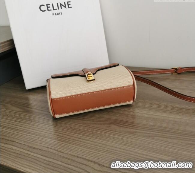 Cheapest Celine Mini Soft 16 Bag in Canvas and Calfskin 100352 Beige 2024