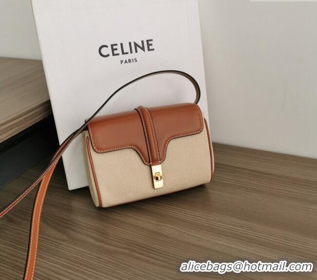 Cheapest Celine Mini Soft 16 Bag in Canvas and Calfskin 100352 Beige 2024