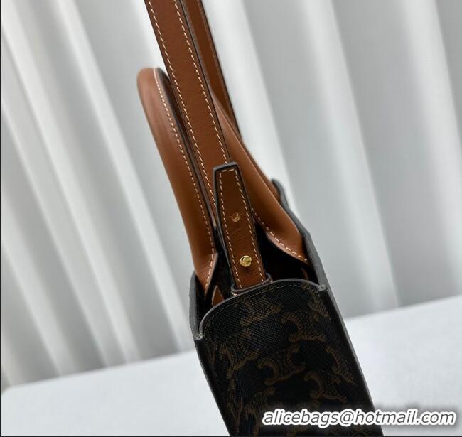 Grade Quality Celine Small Vertical Cabas Tote Bag in Triomphe Canvas and Calfskin 60007 Tan Brown 2024