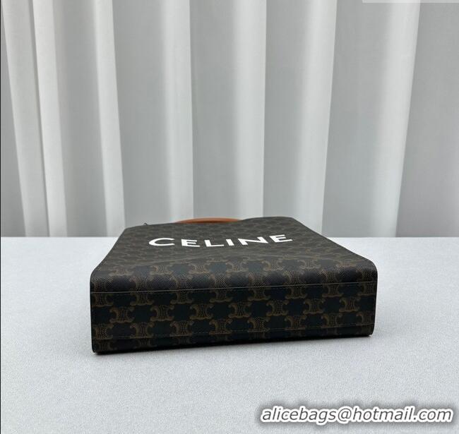 Grade Quality Celine Small Vertical Cabas Tote Bag in Triomphe Canvas and Calfskin 60007 Tan Brown 2024