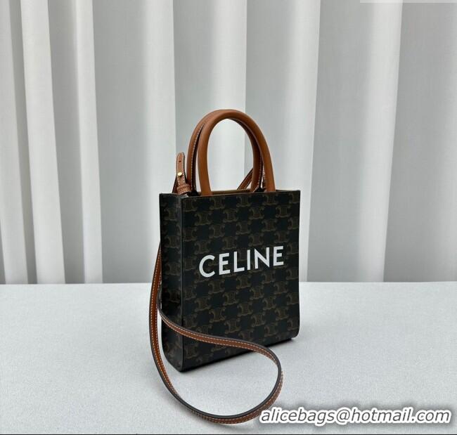 Classic Specials Celine Mini Vertical Cabas Tote Bag in Triomphe Canvas and Calfskin 60007 Tan Brown 2024
