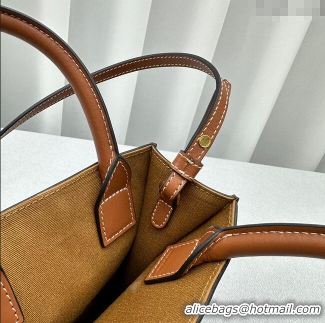 Classic Specials Celine Mini Vertical Cabas Tote Bag in Triomphe Canvas and Calfskin 60007 Tan Brown 2024