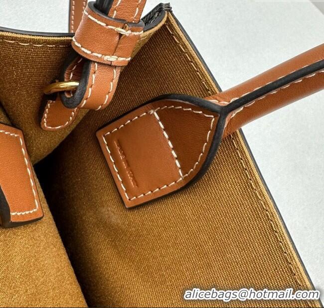 Classic Specials Celine Mini Vertical Cabas Tote Bag in Triomphe Canvas and Calfskin 60007 Tan Brown 2024