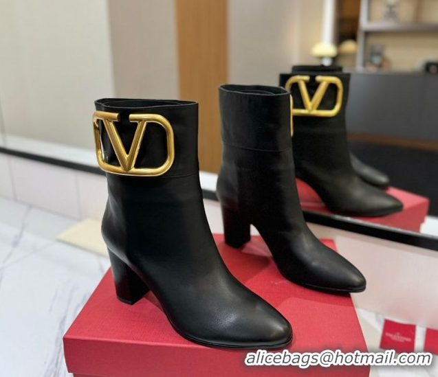 Classic Hot Valentino Maxi-VLogo Heel Ankle Boots 8cm in Calfskin Leather Black VLTN121603 1216026