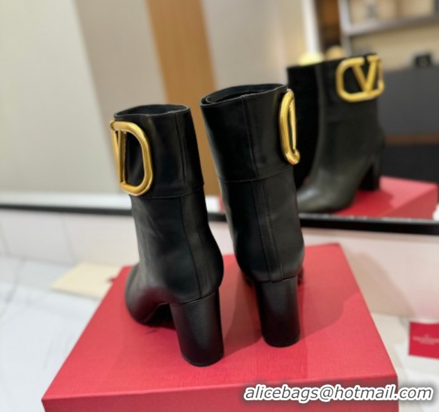 Classic Hot Valentino Maxi-VLogo Heel Ankle Boots 8cm in Calfskin Leather Black VLTN121603 1216026