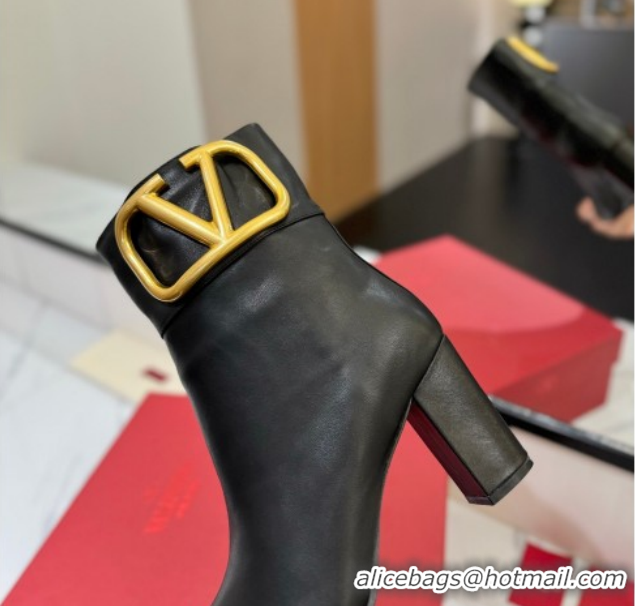 Classic Hot Valentino Maxi-VLogo Heel Ankle Boots 8cm in Calfskin Leather Black VLTN121603 1216026
