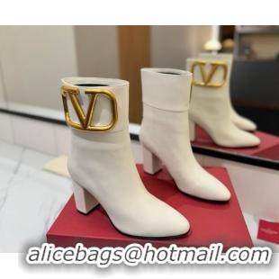Grade Quality Valentino Maxi-VLogo Heel Ankle Boots 8cm in Calfskin Leather White VLTN121603 51216028