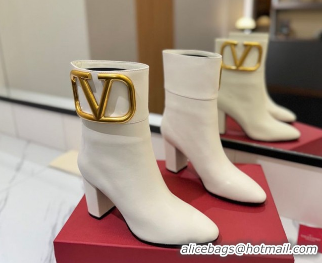 Grade Quality Valentino Maxi-VLogo Heel Ankle Boots 8cm in Calfskin Leather White VLTN121603 51216028
