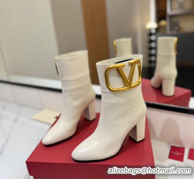 Grade Quality Valentino Maxi-VLogo Heel Ankle Boots 8cm in Calfskin Leather White VLTN121603 51216028