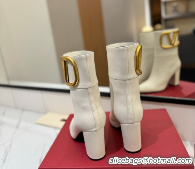 Grade Quality Valentino Maxi-VLogo Heel Ankle Boots 8cm in Calfskin Leather White VLTN121603 51216028