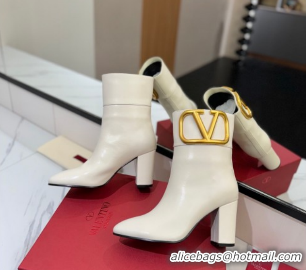 Grade Quality Valentino Maxi-VLogo Heel Ankle Boots 8cm in Calfskin Leather White VLTN121603 51216028