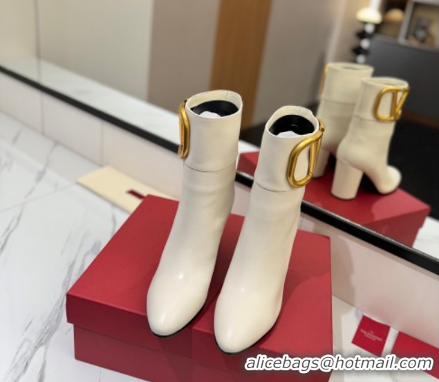 Grade Quality Valentino Maxi-VLogo Heel Ankle Boots 8cm in Calfskin Leather White VLTN121603 51216028