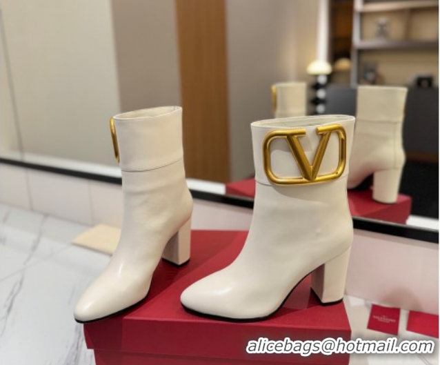 Grade Quality Valentino Maxi-VLogo Heel Ankle Boots 8cm in Calfskin Leather White VLTN121603 51216028