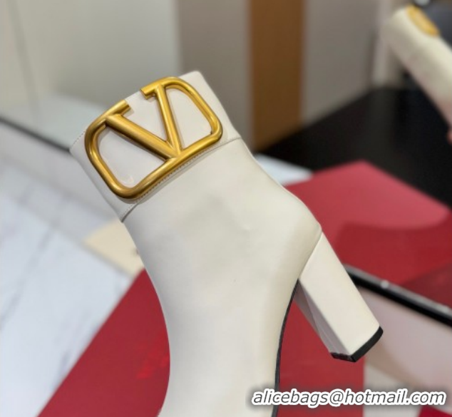 Grade Quality Valentino Maxi-VLogo Heel Ankle Boots 8cm in Calfskin Leather White VLTN121603 51216028