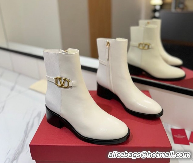 Top Grade Valentino VLogo Heel Ankle Boots 5.5cm in Calfskin and Canvas White VLTN121605 1216032