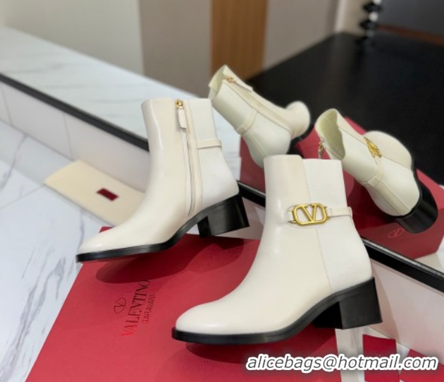 Top Grade Valentino VLogo Heel Ankle Boots 5.5cm in Calfskin and Canvas White VLTN121605 1216032