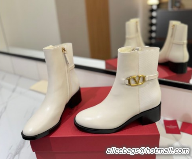 Top Grade Valentino VLogo Heel Ankle Boots 5.5cm in Calfskin and Canvas White VLTN121605 1216032