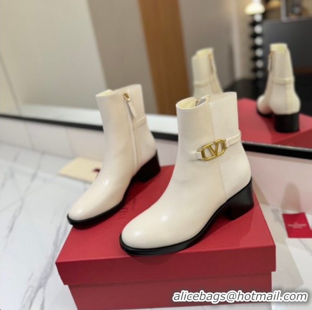 Top Grade Valentino VLogo Heel Ankle Boots 5.5cm in Calfskin and Canvas White VLTN121605 1216032