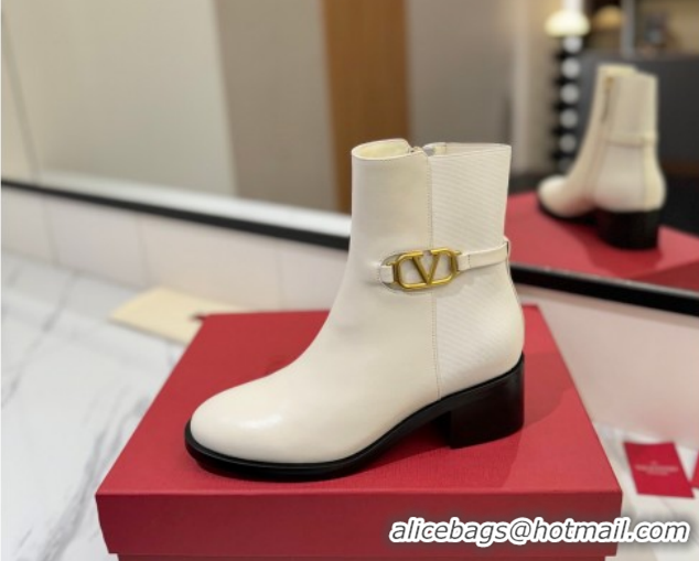 Top Grade Valentino VLogo Heel Ankle Boots 5.5cm in Calfskin and Canvas White VLTN121605 1216032