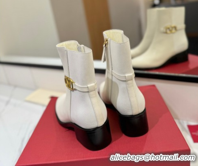 Top Grade Valentino VLogo Heel Ankle Boots 5.5cm in Calfskin and Canvas White VLTN121605 1216032