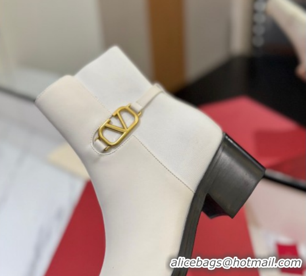 Top Grade Valentino VLogo Heel Ankle Boots 5.5cm in Calfskin and Canvas White VLTN121605 1216032