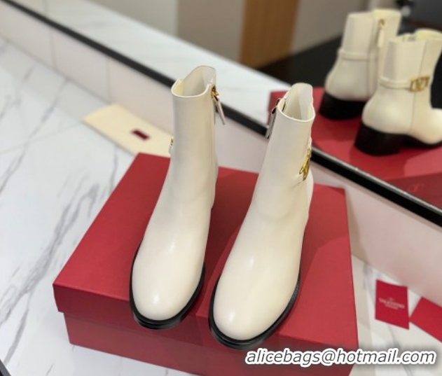 Top Grade Valentino VLogo Heel Ankle Boots 5.5cm in Calfskin and Canvas White VLTN121605 1216032