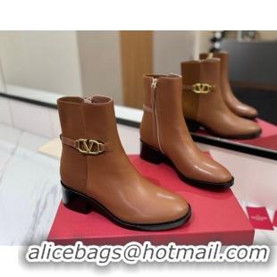 Good Looking Valentino VLogo Heel Ankle Boots 5.5cm in Calfskin and Canvas Brown VLTN121605 1216033